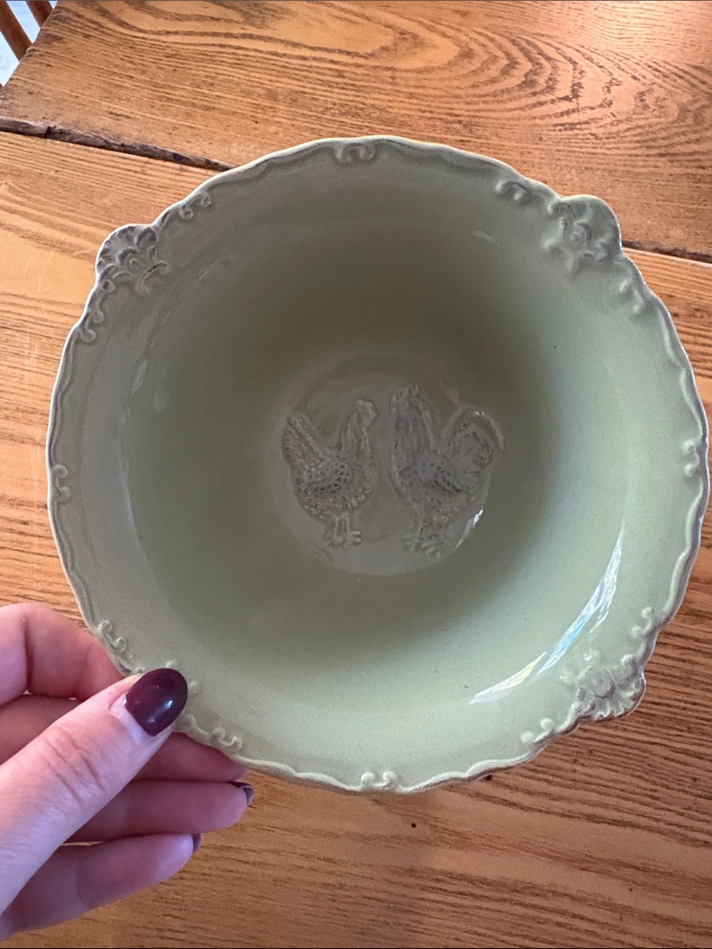 Sweet Olive Designs Green Embossed Rooster Ceramic Bowl